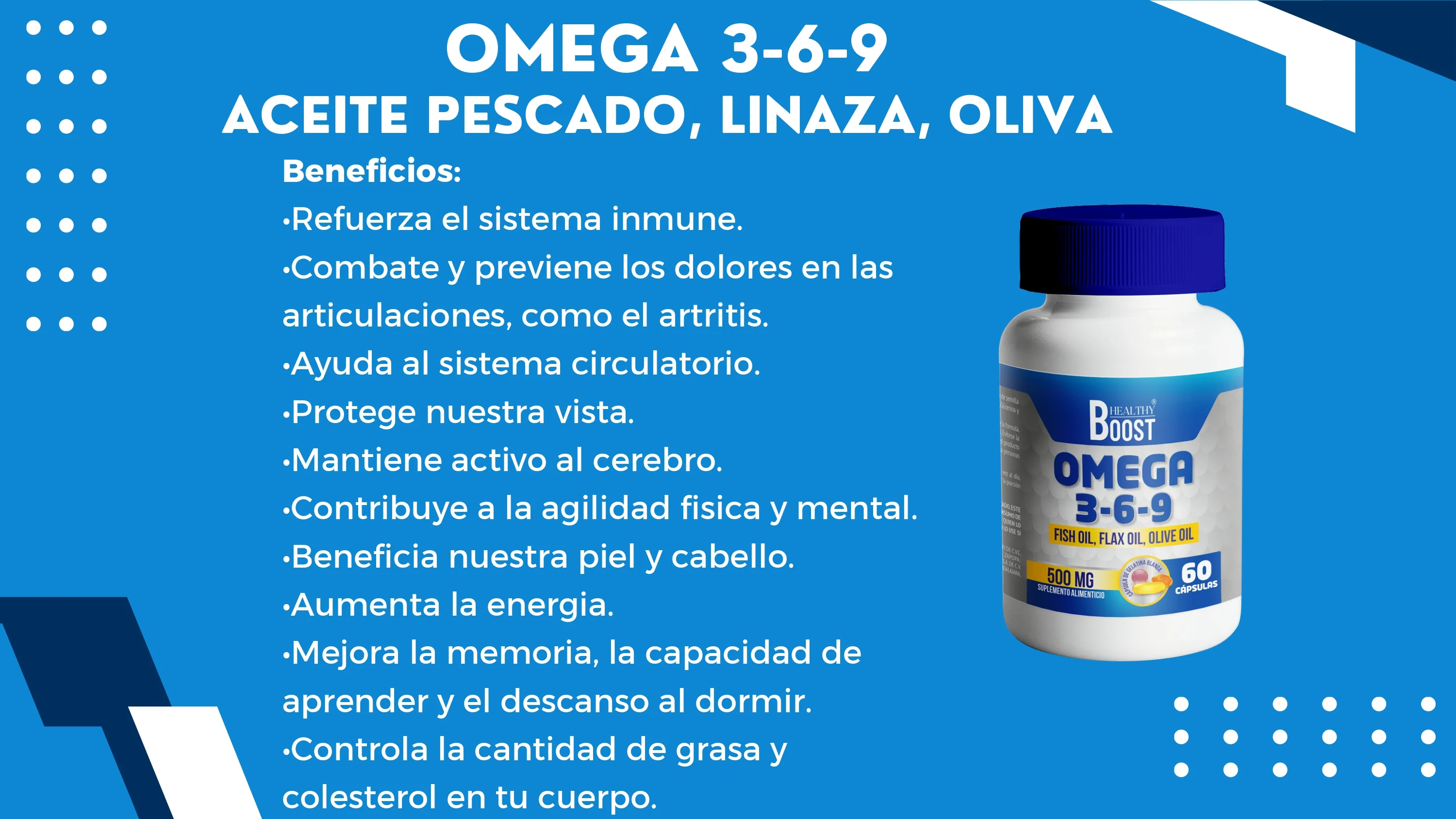 Omega 3 6 9 Pescado Linaza Oliva Con 60 Capsulas Healthy Boost - Image 2