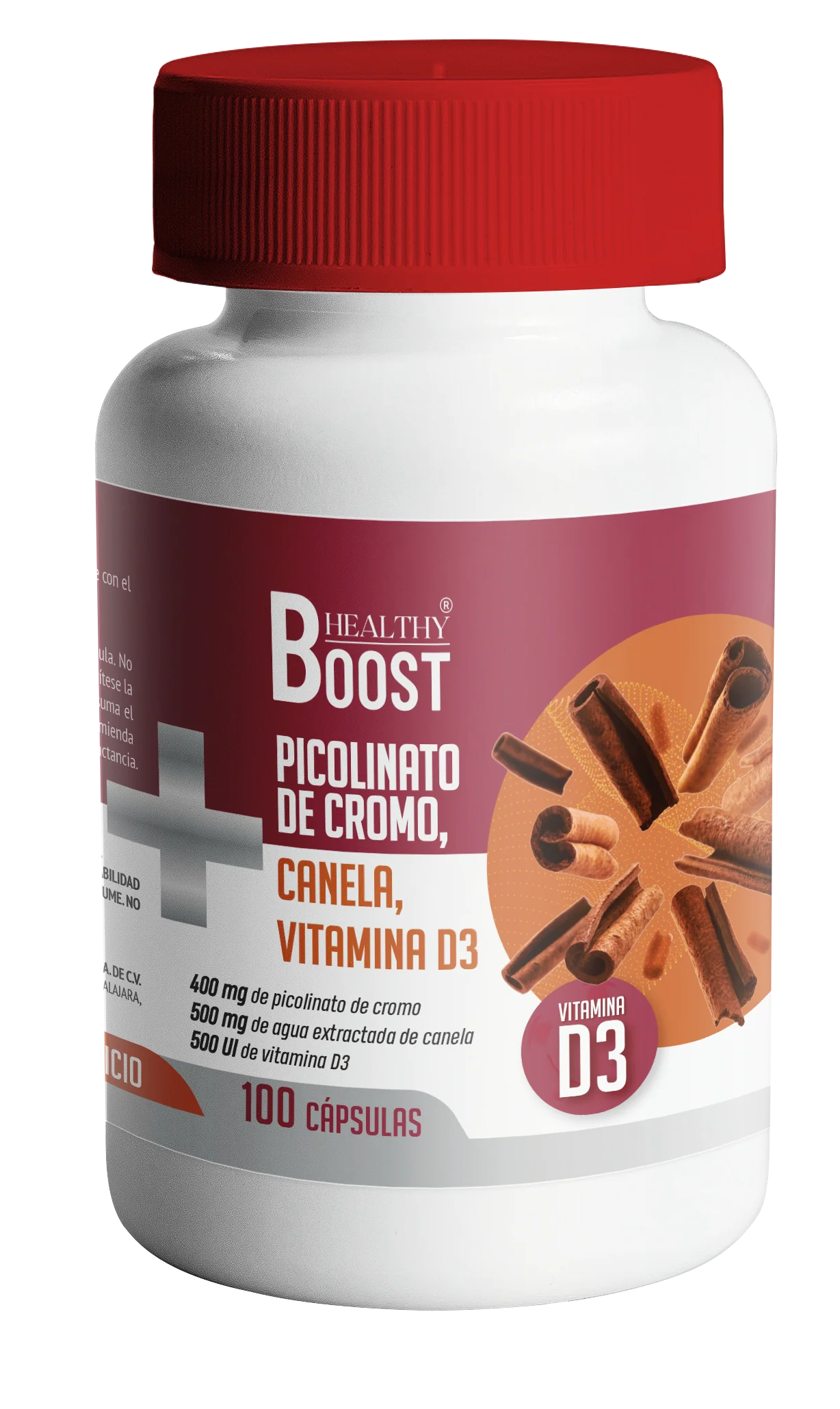 Picolinato De Cromo 400 Mcg+Canela+ Vit D3 Con 100 Capsulas Healthy Boost