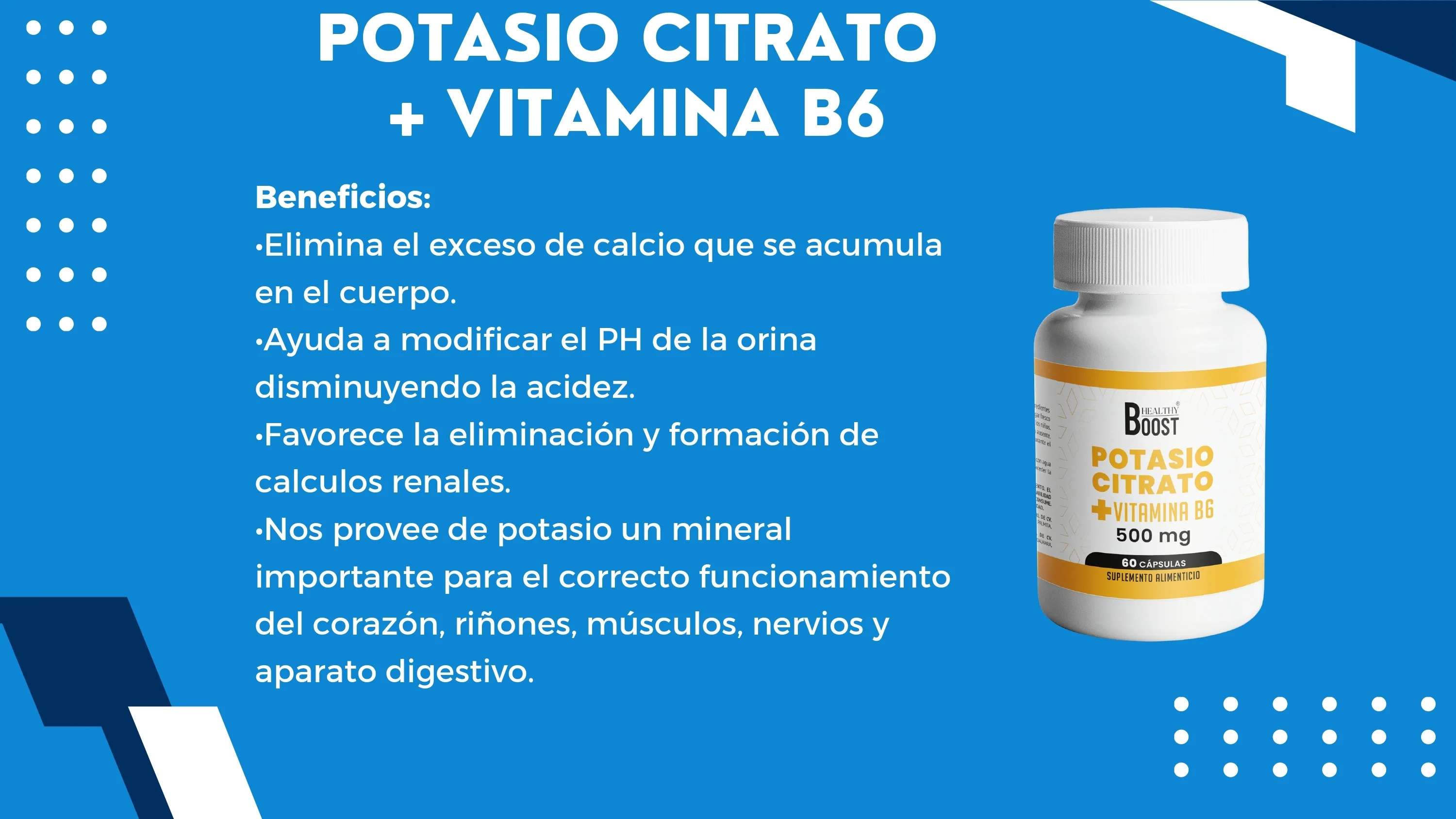 Citrato De Potasio 500 Mg + Vitamina B6 Con 60 Capsulas Healthy Boost - Image 2