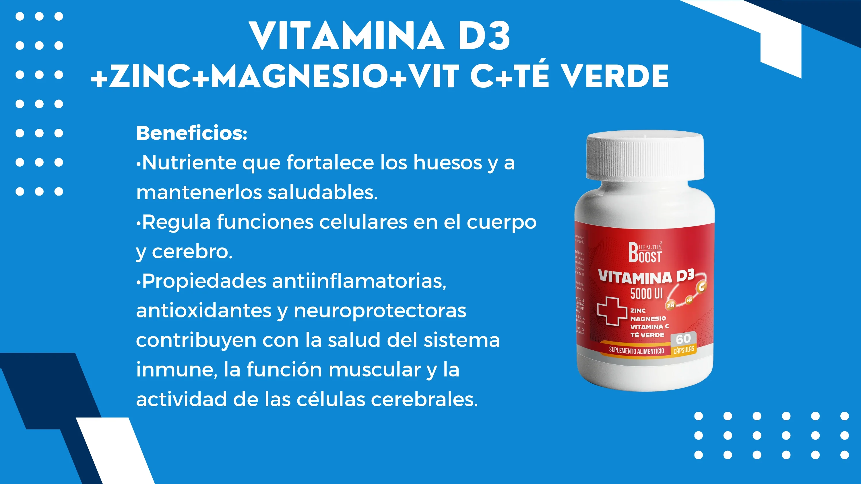 Vitamina D3 5000 + Zinc + Vitamina C + Te Verde Con 60 Capsulas Healthy Boost - Image 2