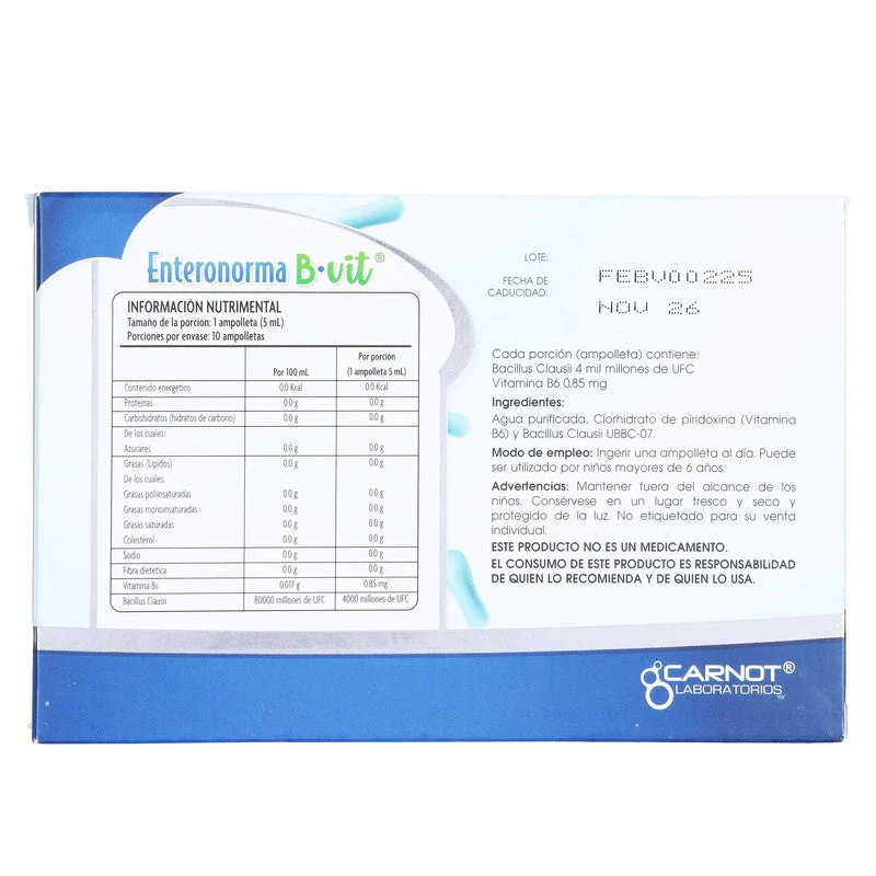 Enteronorma B.Vit Suspension Con 10 Ampolletas Orales Suplemento Alimenticio - Image 6