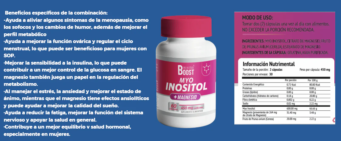 Myo Inositol + Magnesio 450 Mg Con 60 Capsulas Healthy Boost - Image 2