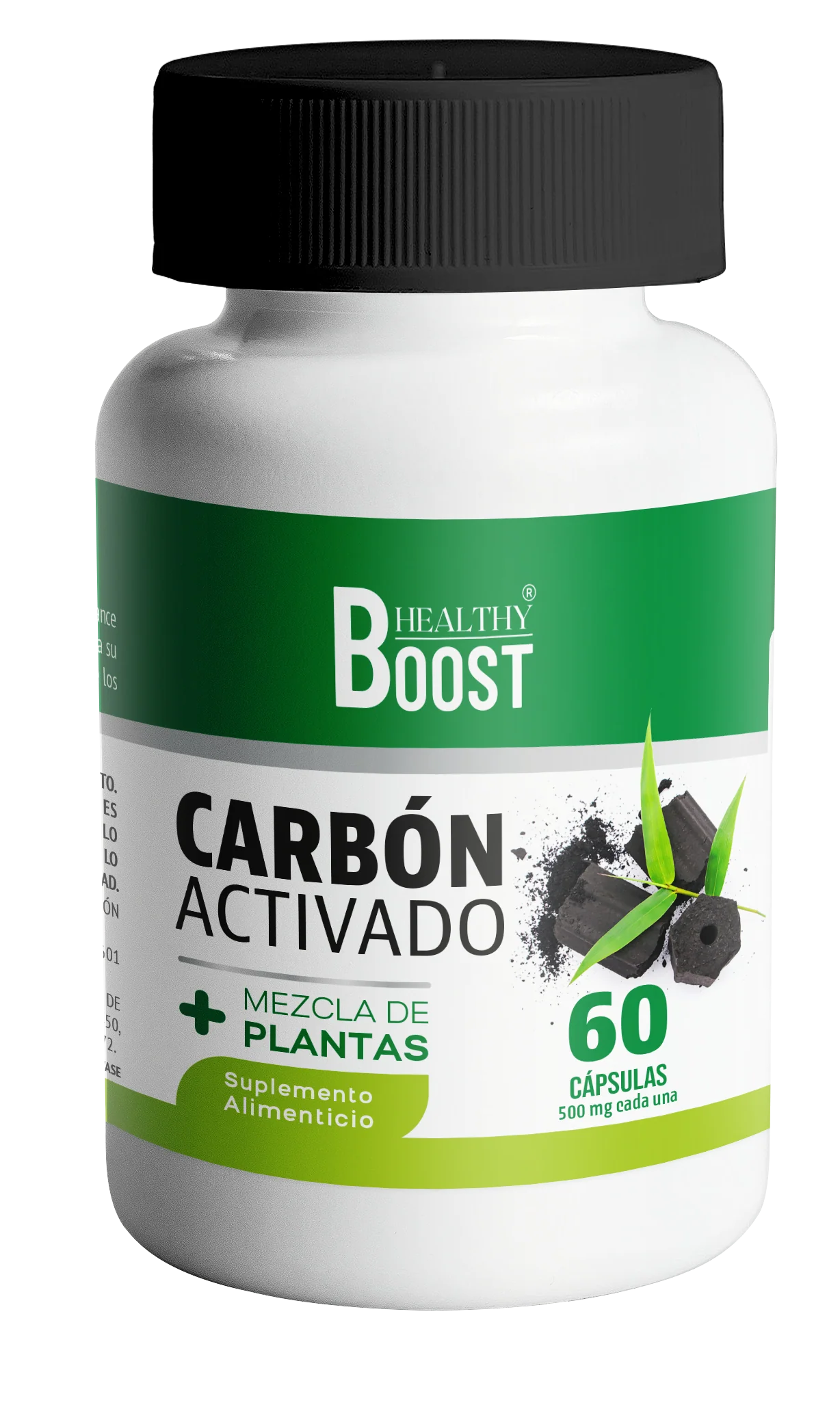 Carbon Activado+Mezcla De Plantas 500 Mg Con 60 Capsulas Healthy Boost