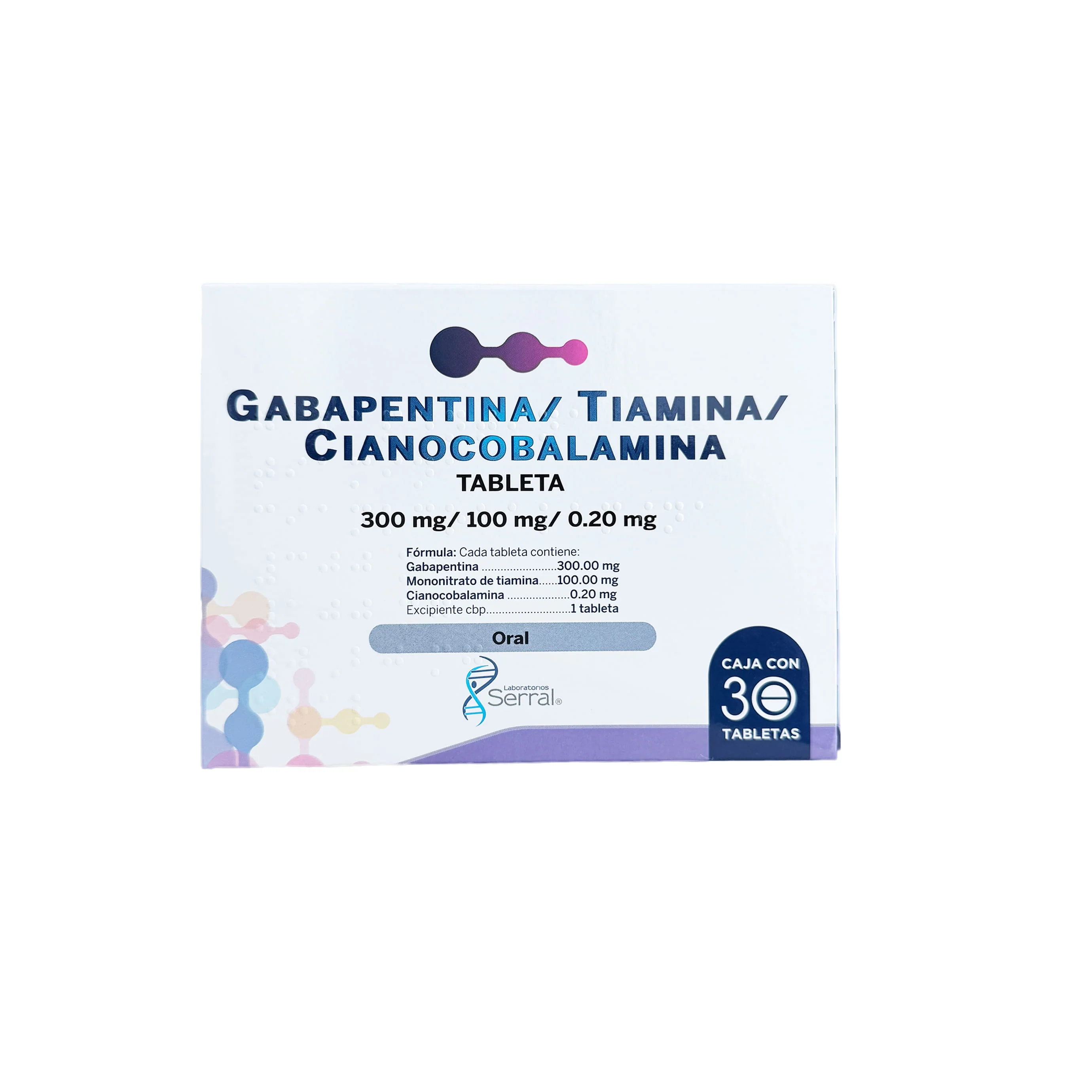 Gabapentina /Tiamina/Cianocobalamina Con 30 Tabletas Serral
