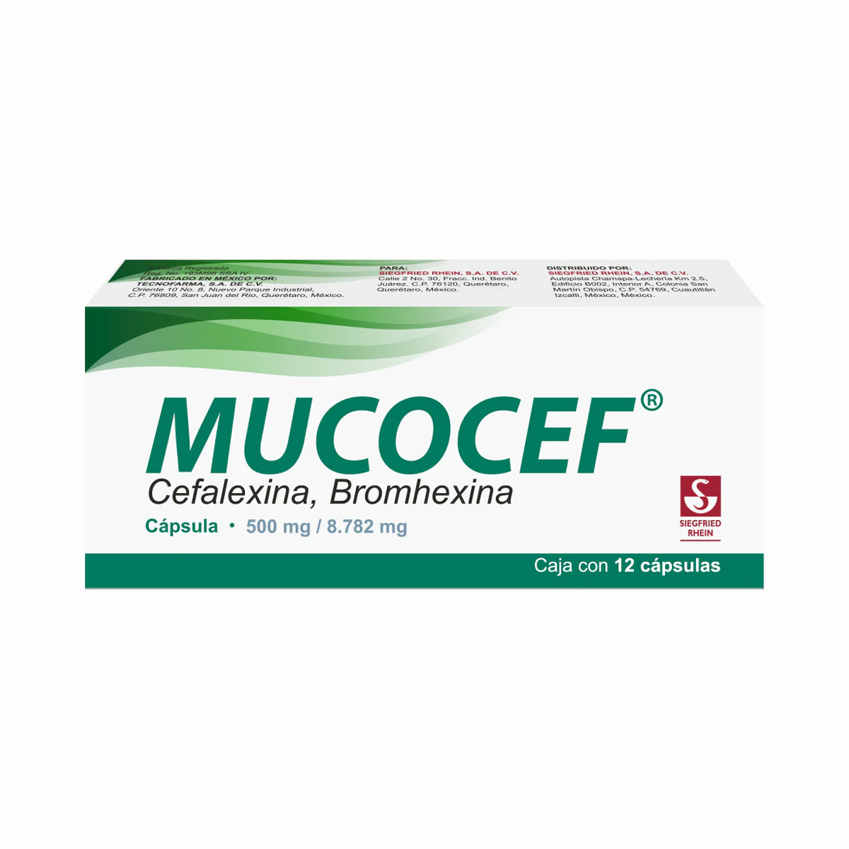 Mucocef 500 Mg / 8.782 Mg - Caja Con 12 Cápsulas (Cefalexina Y Bromhexina)