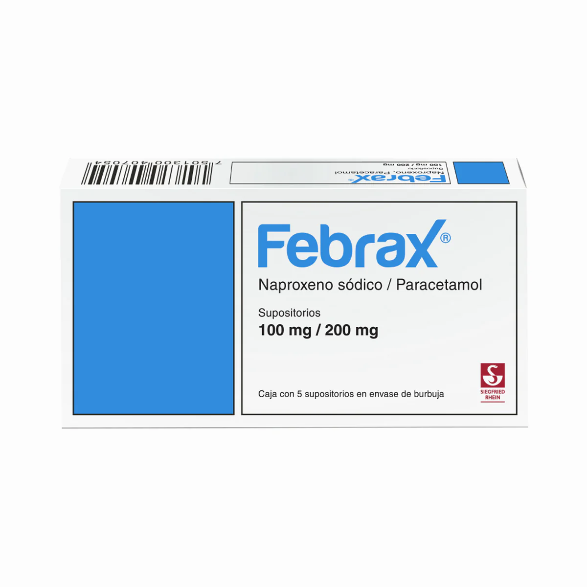 Febrax Niños 100 Mg / 200 Mg - Caja Con 5 Supositorios (Naproxeno Y Paracetamol)