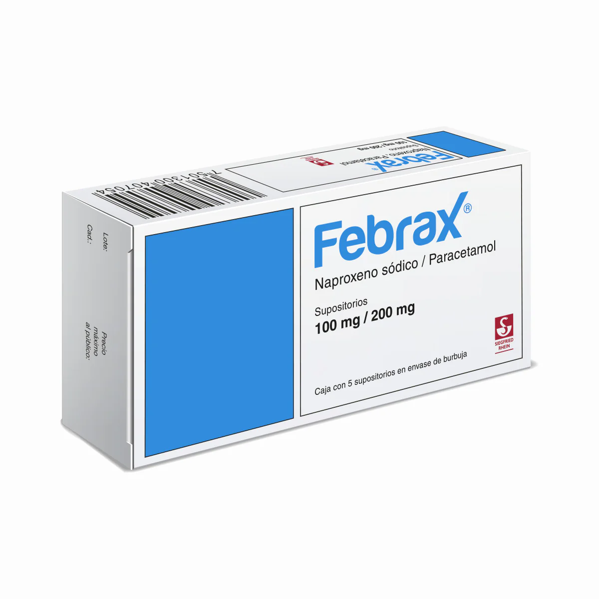Febrax Niños 100 Mg / 200 Mg - Caja Con 5 Supositorios (Naproxeno Y Paracetamol) - Image 3