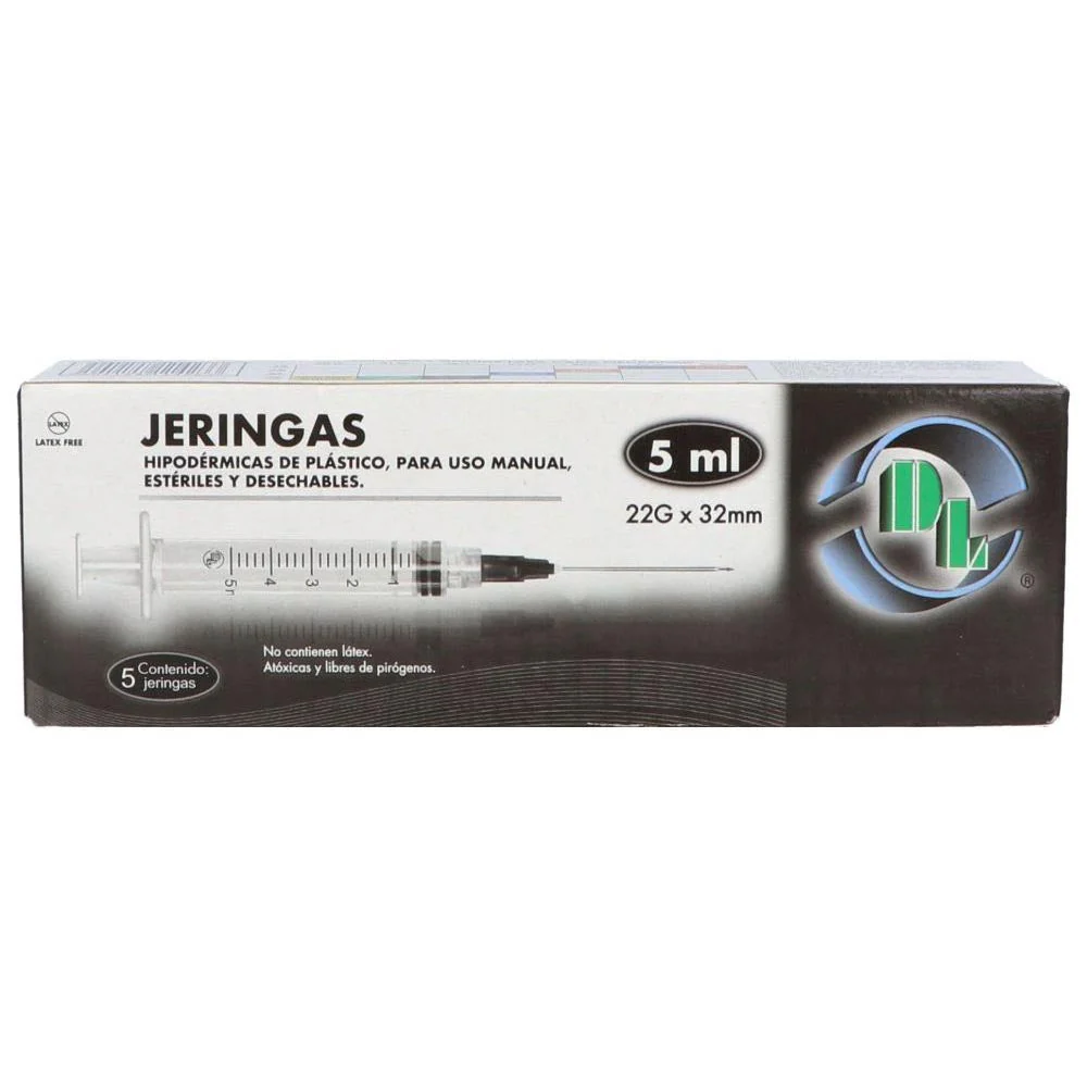 Jeringa Negra 5 Ml Dl 22 X 32 Con 5 Piezas